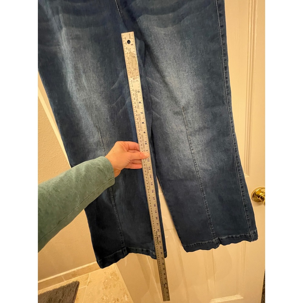 Women Blue‎ Wide Leg Pull On Denim Jeans Elastic Waist Front Seam Detail Medium - Picture 7 of 16
